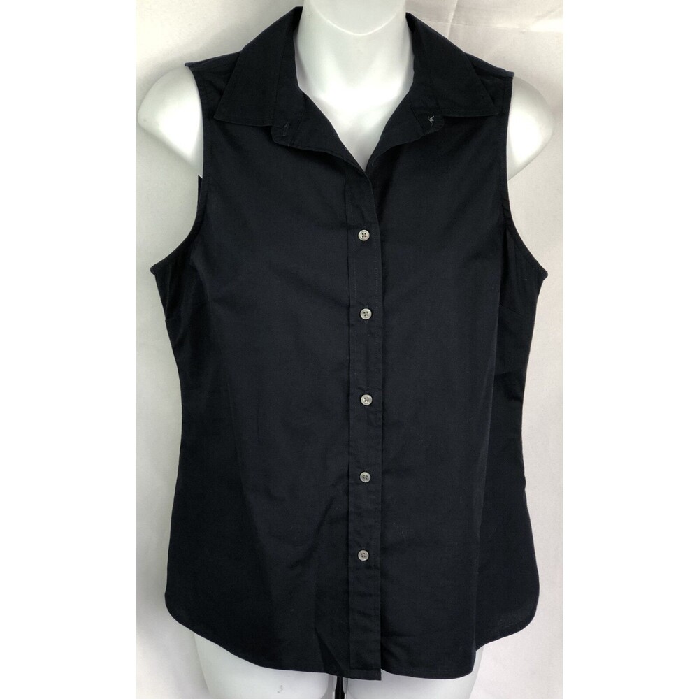 J Crew Sleeveless Top 6 Blk ButtonUp Collar Classic Career Office Capsule Preppy